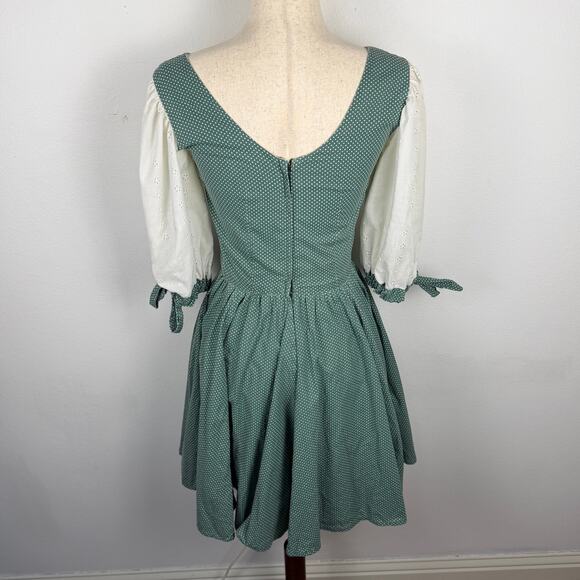 Vintage 1970s Handmade Squaredance Dress Polka Dot Green German Dirndl SMALL - Picture 2 of 16